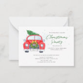 rode auto met kerstboomfamilie notitiekaartje (Voorkant)