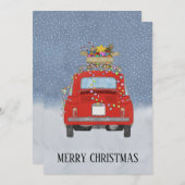 Rode auto met kerstcadeaukaartje feestdagenkaart (Voorkant / Achterkant)