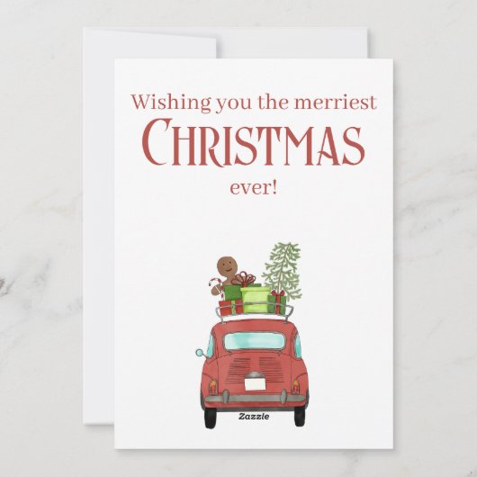 Rode auto met kerstcadeaukaartje feestdagenkaart (Achterkant)