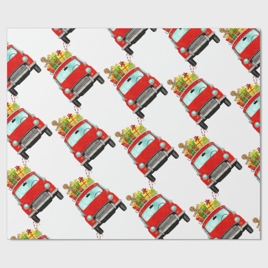 Rode auto met kerstcadeaupapier cadeaupapier (Vlak)
