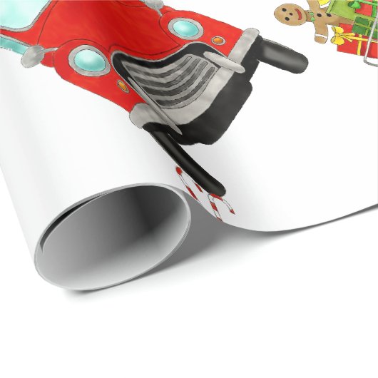 Rode auto met kerstcadeaupapier cadeaupapier (Rol Hoek)
