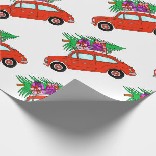 Rode auto met kerstcadeaupapier cadeaupapier