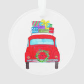 Rode auto met kerstcadeaus aquarel ornament (achterkant)