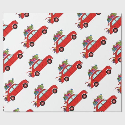 Rode auto met kerstcadeaus cadeaupapier (Vlak)