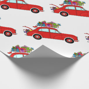 Rode auto met kerstcadeaus cadeaupapier