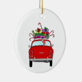 Rode auto met kerstcadeaus keramisch ornament (Rechts)