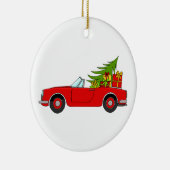 Rode auto met kerstcadeaus keramisch ornament (Rechts)