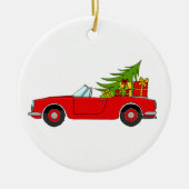 Rode auto met kerstcadeaus keramisch ornament (Voorkant)