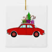 Rode auto met kerstcadeaus keramisch ornament (Achterkant)