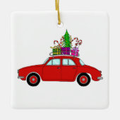 Rode auto met kerstcadeaus keramisch ornament (Voorkant)