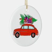 Rode auto met kerstcadeaus keramische ornament (Rechts)