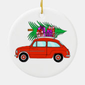 Rode auto met kerstcadeaus keramische ornament (Achterkant)