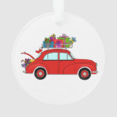 Rode auto met kerstcadeaus ornament (achterkant)