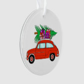 Rode auto met kerstcadeaus ornament (voorkant)