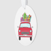 Rode auto met kerstcadeaus ornament (voorkant)