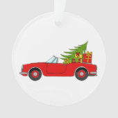 Rode auto met kerstcadeaus ornament (voorkant)