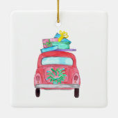 Rode auto met kerstcadeaus waterverf keramisch ornament (Achterkant)