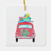 Rode auto met kerstcadeaus waterverf keramisch ornament (Voorkant)