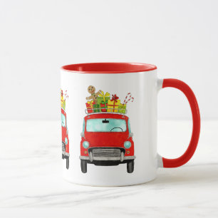 Rode auto met kerstcadeautjes koffie Mok