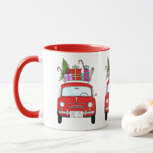 Rode auto met kerstcadeautjes Mok