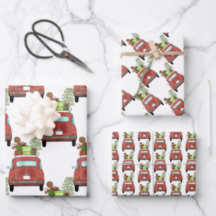 Rode auto met kerstcadeautjes Verpakkingspapier Inpakpapier Vel