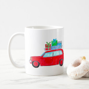 Rode auto met kerstcadeautjes Waterverf Koffiemok