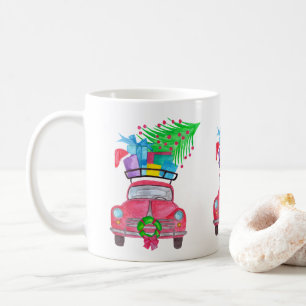 Rode auto met kerstcadeautjes Waterverf Koffiemok