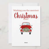 Rode auto met kerstkaartje feestdagenkaart (Achterkant)