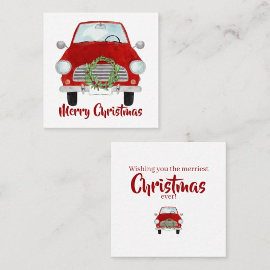 Rode auto met kerstkaartje informatiekaartje (Voorkant / Achterkant)