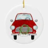 Rode auto met kerstkrans keramisch ornament (Achterkant)