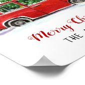 Rode auto met Poster met kerstboom (Hoek)