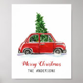 Rode auto met Poster met kerstboom (Voorkant)