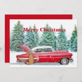  rode auto met sneeuw voor de kerstmis feestdagenkaart (Voorkant / Achterkant)