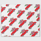 Rode auto met Waterverf voor kerstbomen Cadeaupapier (Vlak)