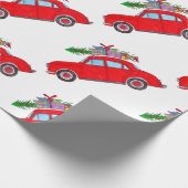 Rode auto met Waterverf voor kerstbomen Cadeaupapier (Hoek)