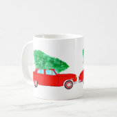Rode auto met Waterverf voor kerstbomen Koffiemok (Voorkant links)