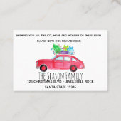 Rode auto met Waterverf voor kerstbomen Visitekaartje (Achterkant)