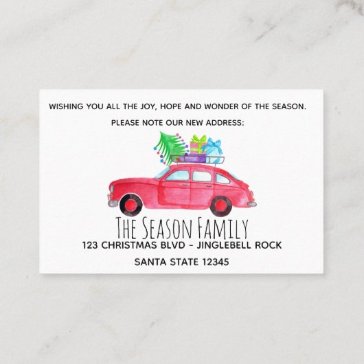 Rode auto met Waterverf voor kerstbomen Visitekaartje (Achterkant)