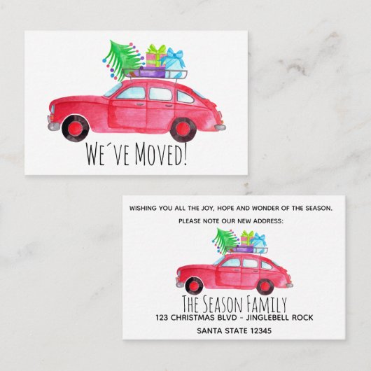 Rode auto met Waterverf voor kerstbomen Visitekaartje (Voorkant / Achterkant)