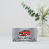 rode auto | Moersleutels | Metallisch Visitekaartje (Staand voorkant)