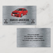 rode auto | Moersleutels | Metallisch Visitekaartje (Voorkant / Achterkant)