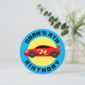 Rode auto race auto kind verjaardagsfeestje uitnod kaart (Staand voorkant)