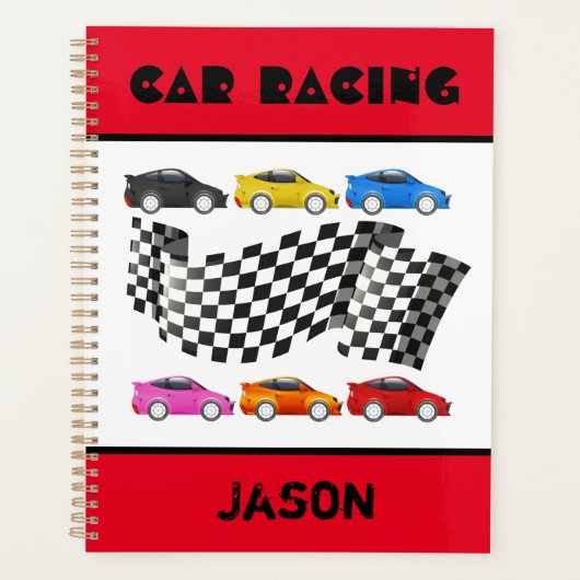 Rode Auto Racing Spiraal Planner Notitieboek (Voorkant)