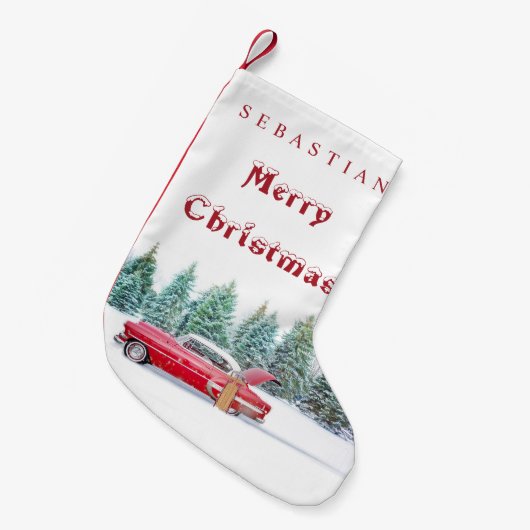  RODE AUTO Snowy Trees Custom Christmas Kleine Kerstsok (Voorkant (Hangend))