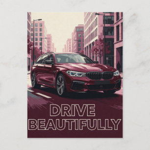 🌆 Rode auto stedelijke nacht Briefkaart