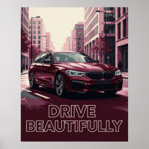 🌆 Rode Auto Stedelijke Nacht Poster