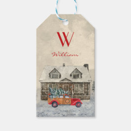 Rode auto van uw kind van de Kerstman Cadeaulabel