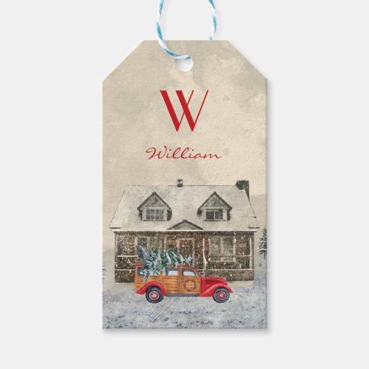 Rode auto van uw kind van de Kerstman Cadeaulabel (Voorkant)