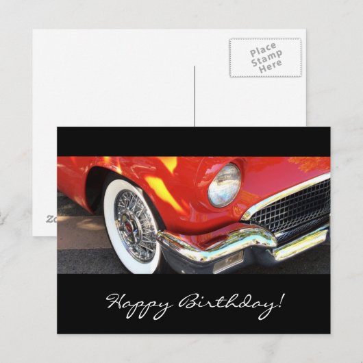 Rode auto - verjaardag briefkaart (Voorkant / Achterkant)