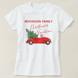 rode auto vrolijk gezin #kerstvakantie t-shirt